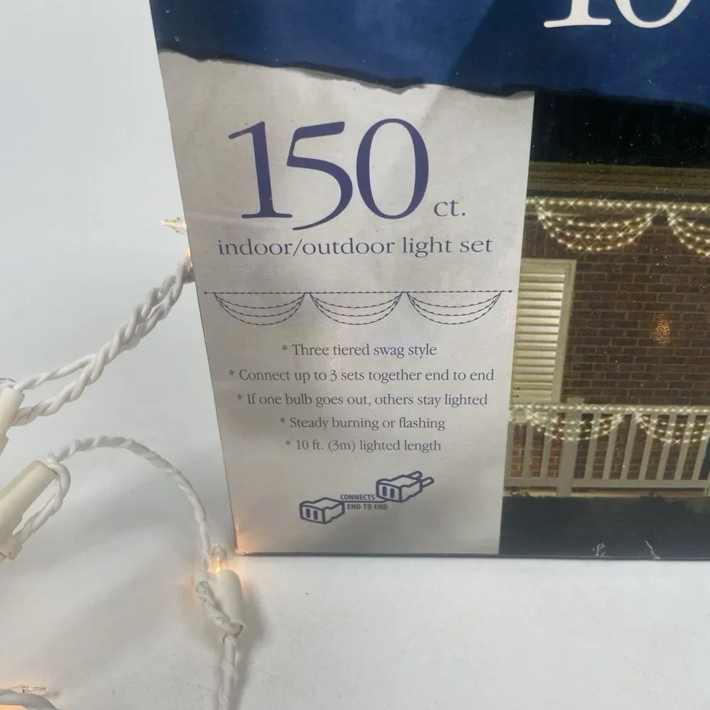 Swag-Style 10ft Indoor/Outdoor Light Sets White On White New in Box